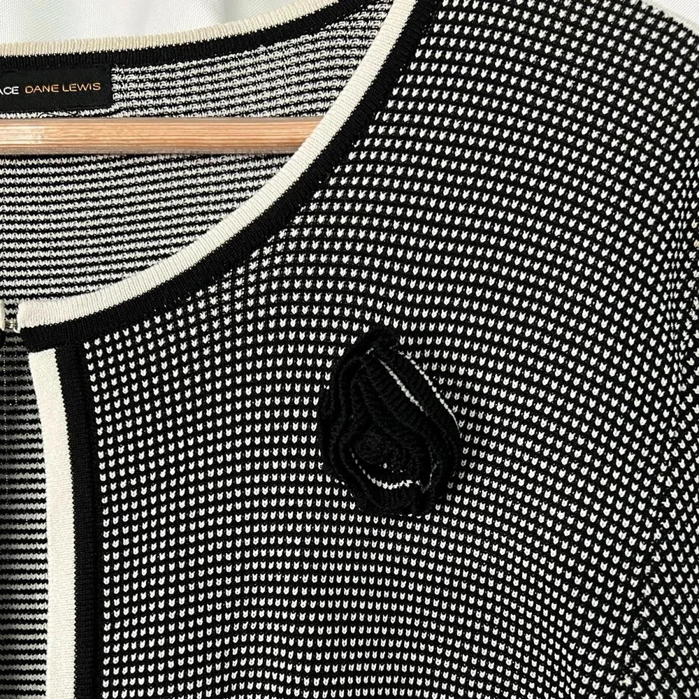 Grace Dane Lewis Black & White Hook and Eye Closure Cardigan with Flower Accent - Picture 6 of 11